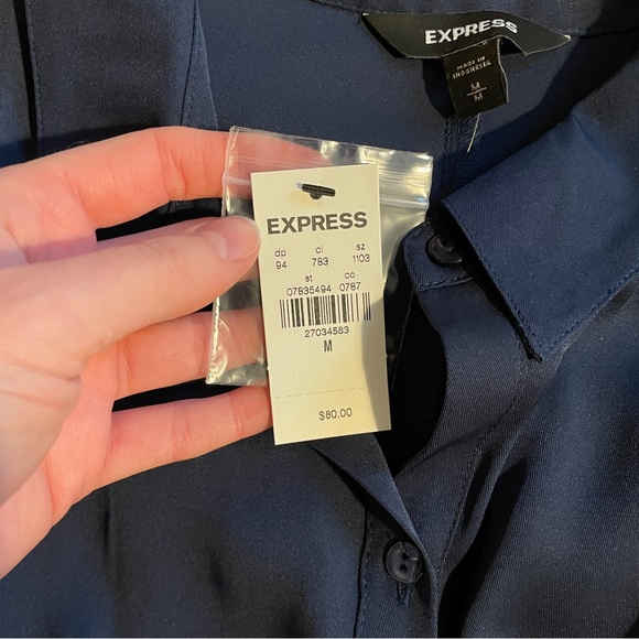 Express Blue 3/4 Sleeve Button Down Collared Midi Dress - Picture 8 of 10